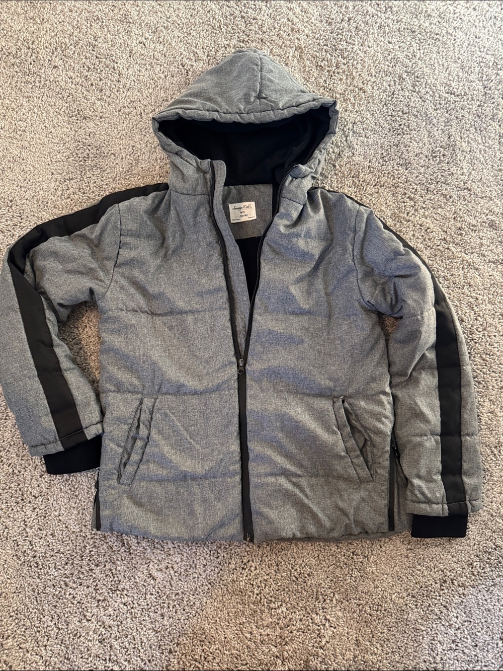 Sovereign Code Gray Hooded Kids Puffer Jacket with Black Accents